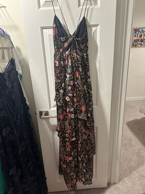 Forever 21 Black Floral Tiered Maxi Dress with Spaghetti Straps
